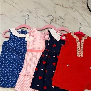 Janie and Jack Blue, Pink, Navy and Red Girls' Sleeveless Dress Set Bundle of 4